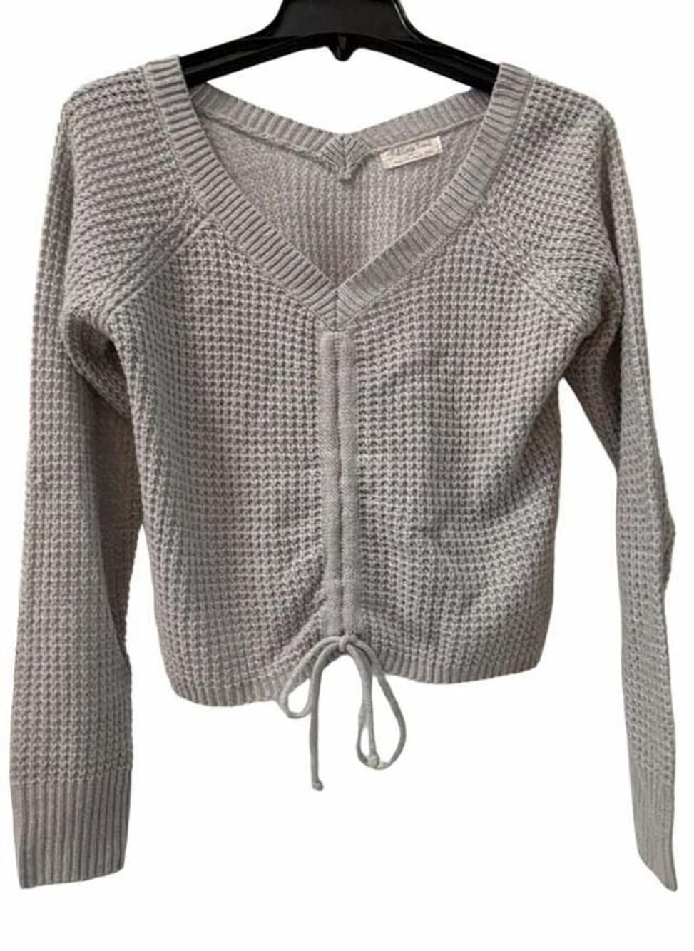 Full Circle Trends Small Grey Waffle Knit Crop Sweater